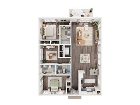 Floor plan for 3 beds, 3 baths, 1297 sqft